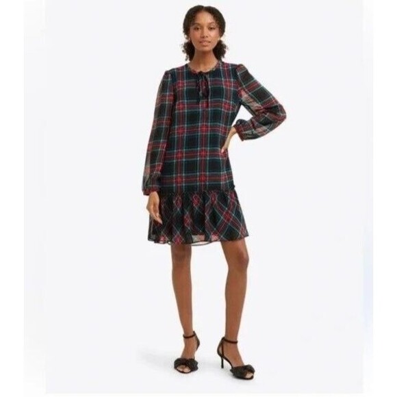 Draper James Dresses & Skirts - Draper James Roseanne‎ Plaid Shift Lined Dress long sleeve round neck women's L